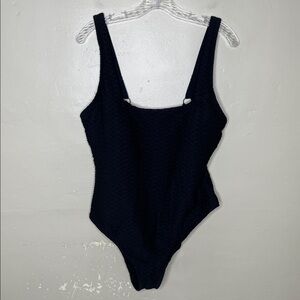 SOL BORNE Black One Piece Swimsuit High Thigh Textured Fabric Lined 1X